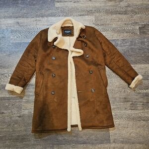 GUESS Faux Sherling Lined Double Breasted Overcoat Men Size Small